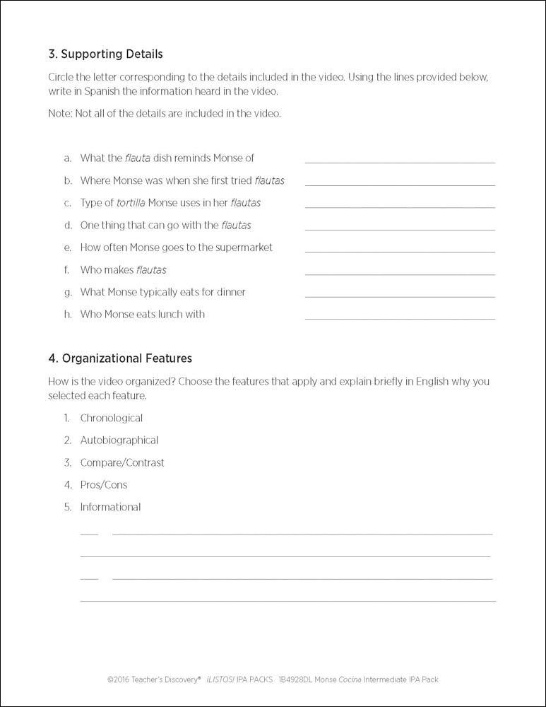 Monse Cocina Intermediate-Low Spanish IPA Pack - DIGITAL RESOURCE DOWNLOAD