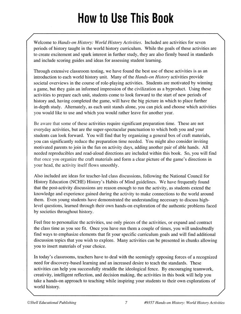Hands-On History: World History Activities Book