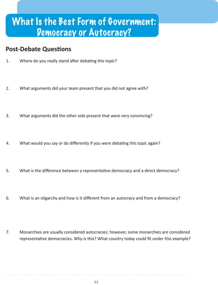1st Edition Easy Debates for the Government Classroom Book
