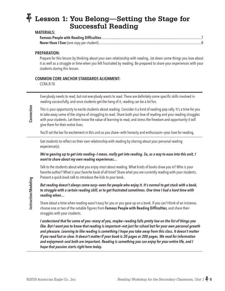 Reading Workshop for the Secondary Classroom