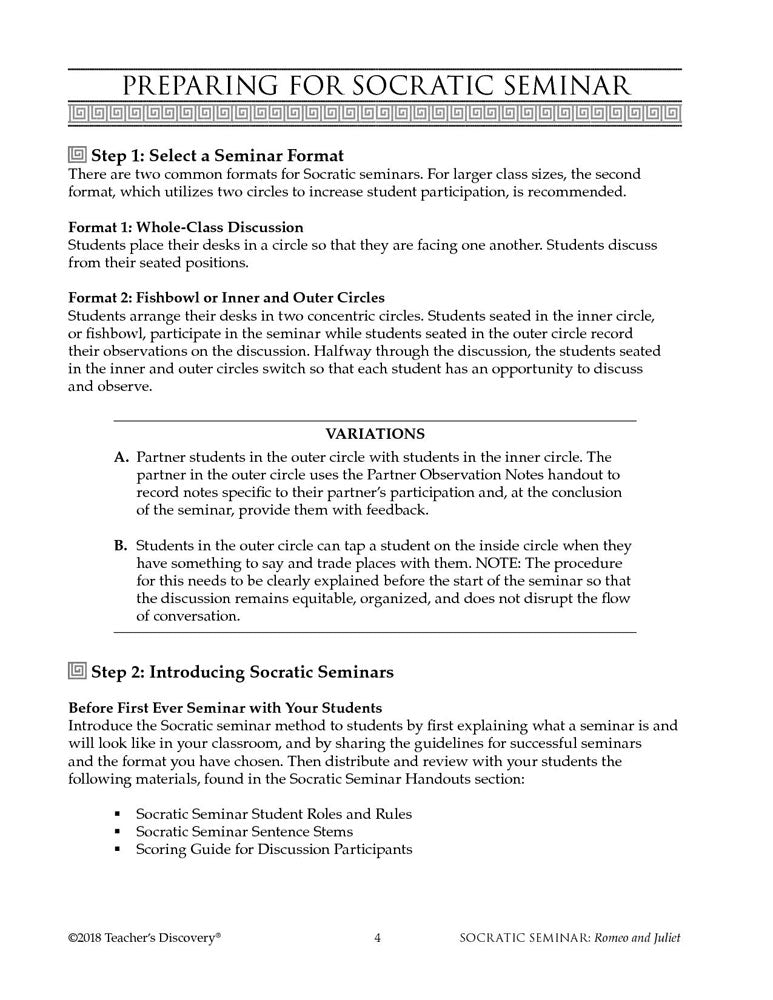 Socratic Seminar: Romeo and Juliet Book