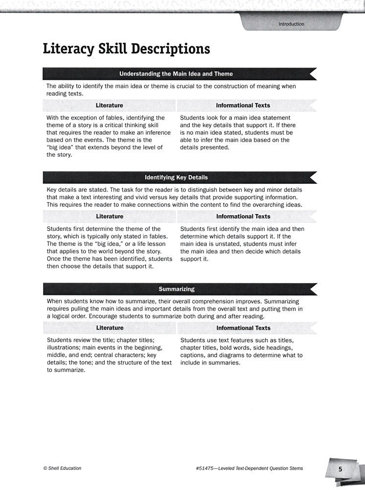 Leveled Text-Dependent Question Stems Book