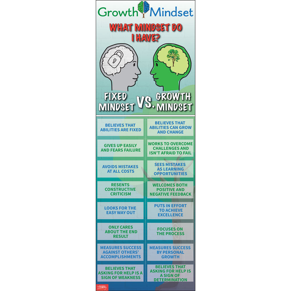 Fixed vs. Growth Mindset Skinny Poster – Teacher's Discovery
