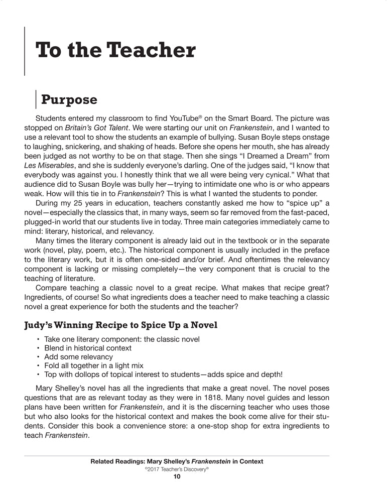 Related Readings: Mary Shelley's Frankenstein in Context Book