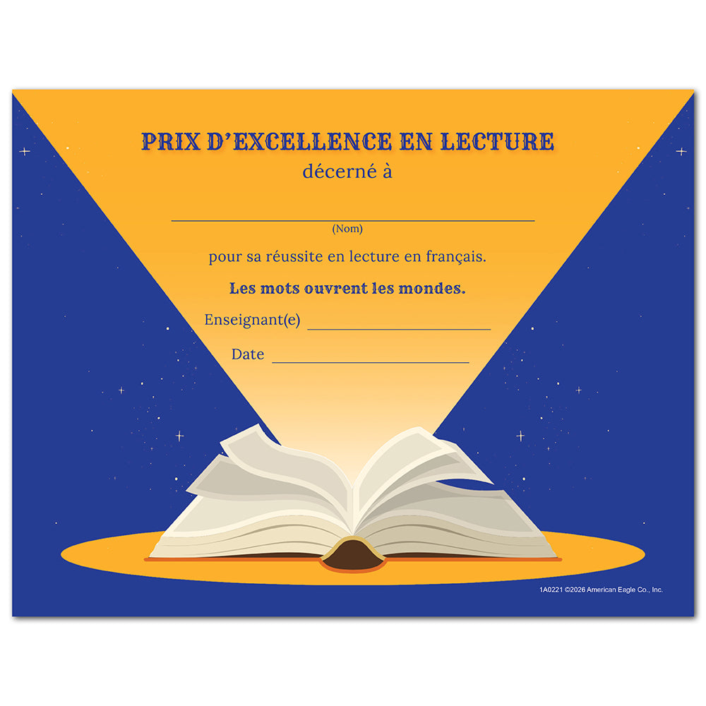 French reading certificate set of 15, recognizing student reading milestones for French world language classroom programs.