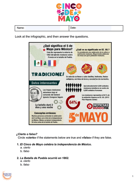 Cinco de Mayo: History, Culture, & Comprehension Worksheets