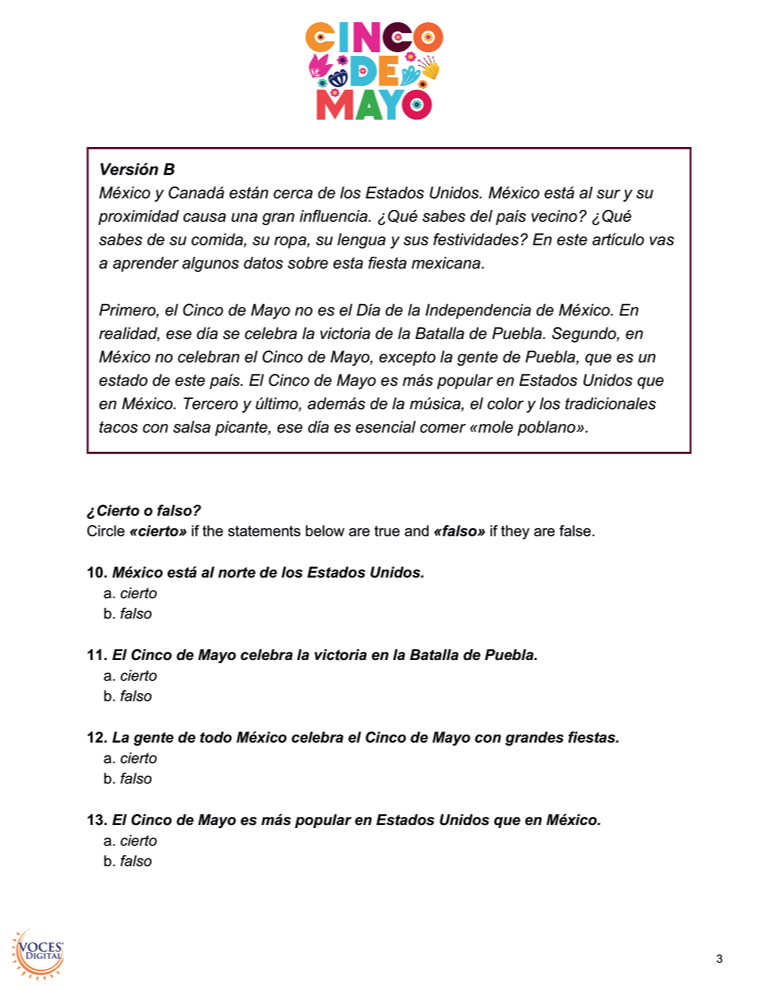 Cinco de Mayo: History, Culture, & Comprehension Worksheets