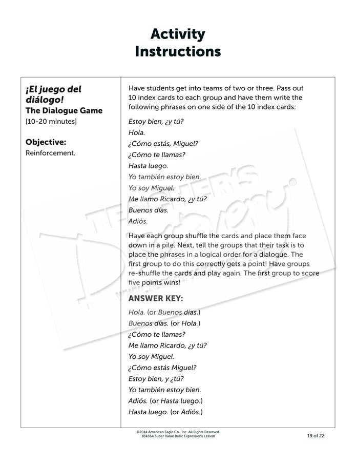 Super Value Basic Expressions Lesson Spanish Download