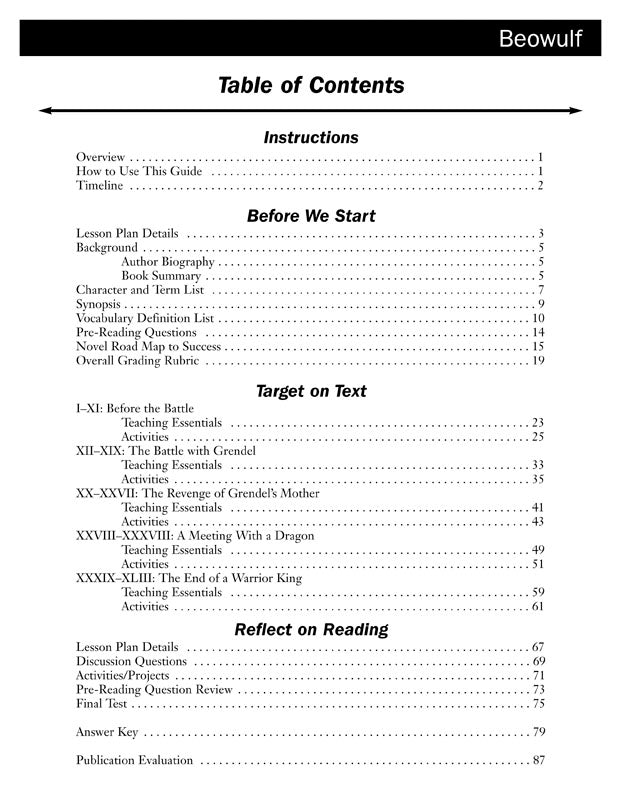 Beowulf Novel Guide Book