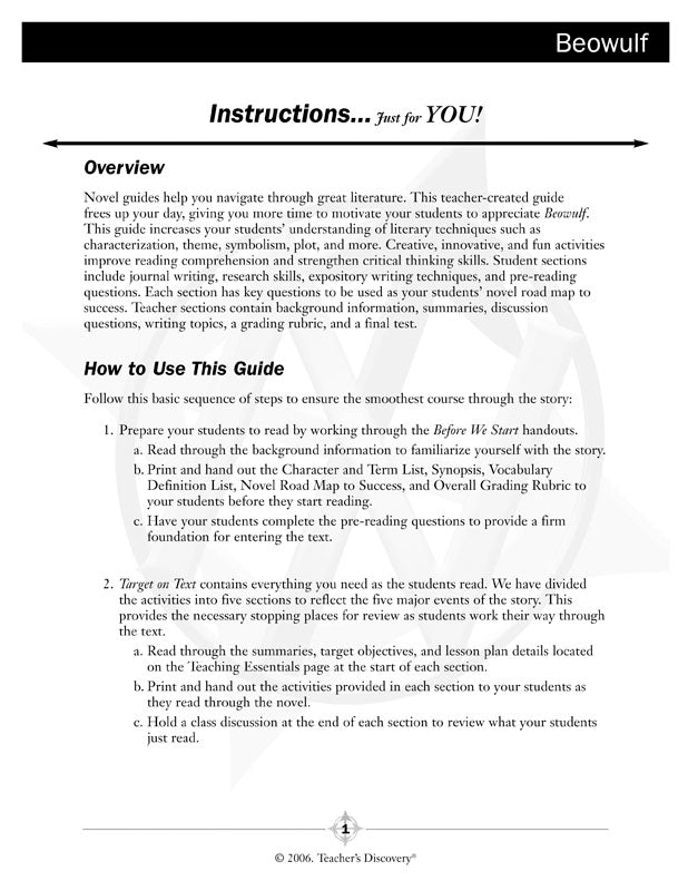 Beowulf Novel Guide Book