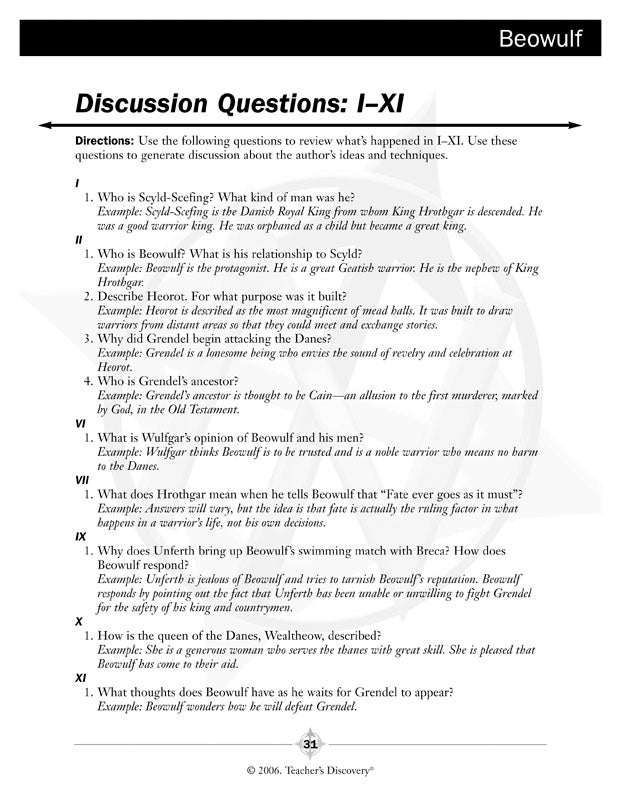 Beowulf Novel Guide Book