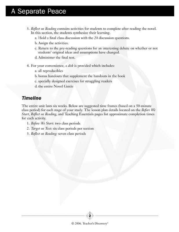 A Separate Peace Novel Guide Book