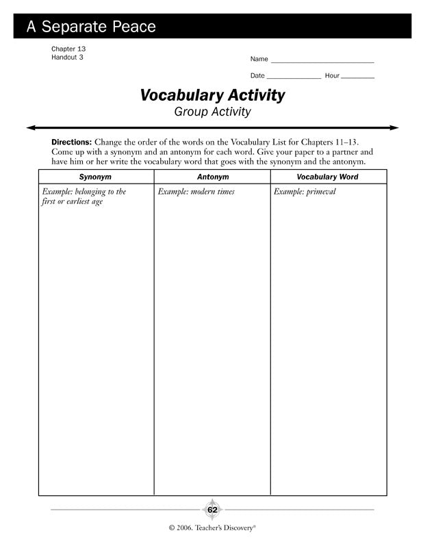 A Separate Peace Novel Guide Book