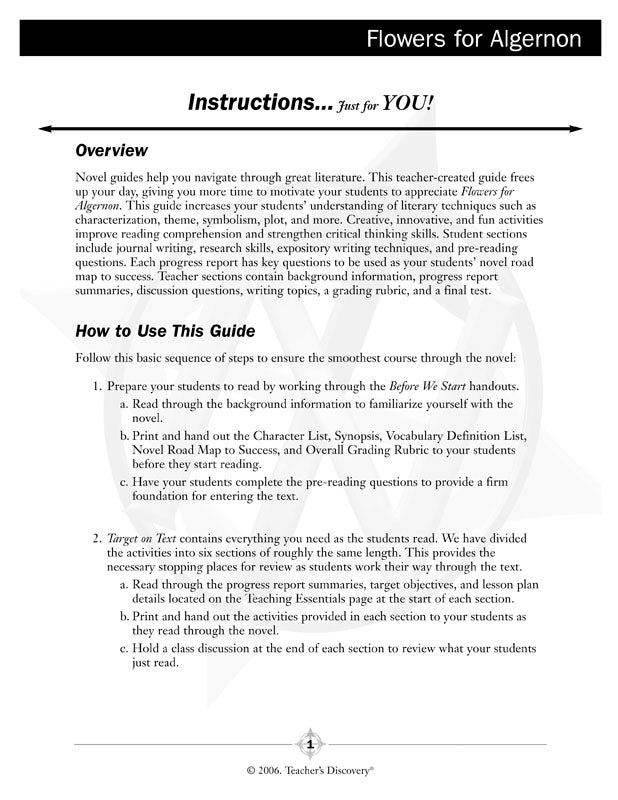 Flowers for Algernon Novel Guide Book