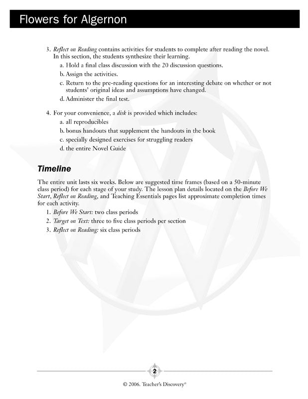 Flowers for Algernon Novel Guide Book