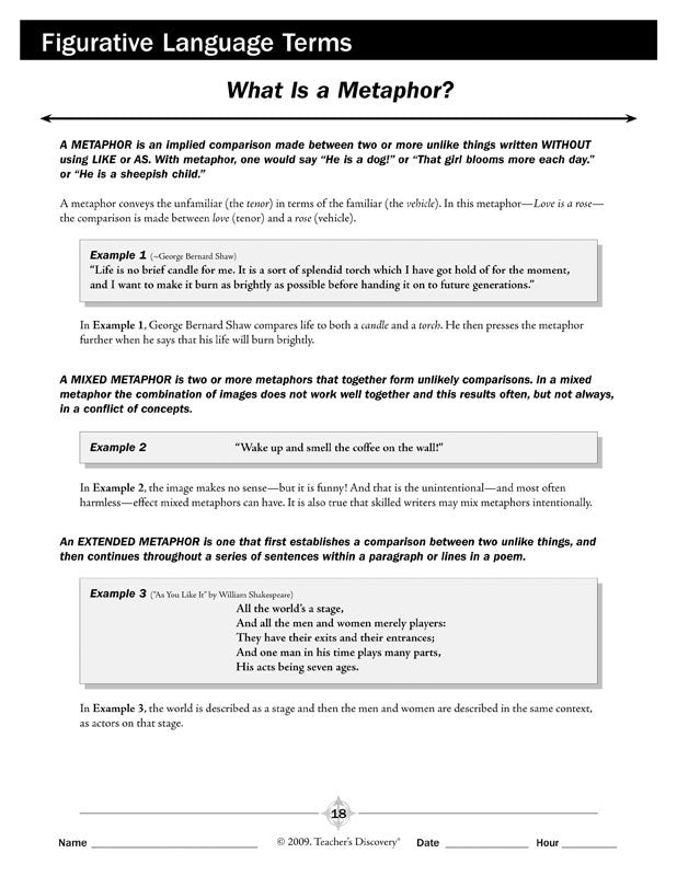 Figurative Language Terms Review and Practice Teacher's Edition Download