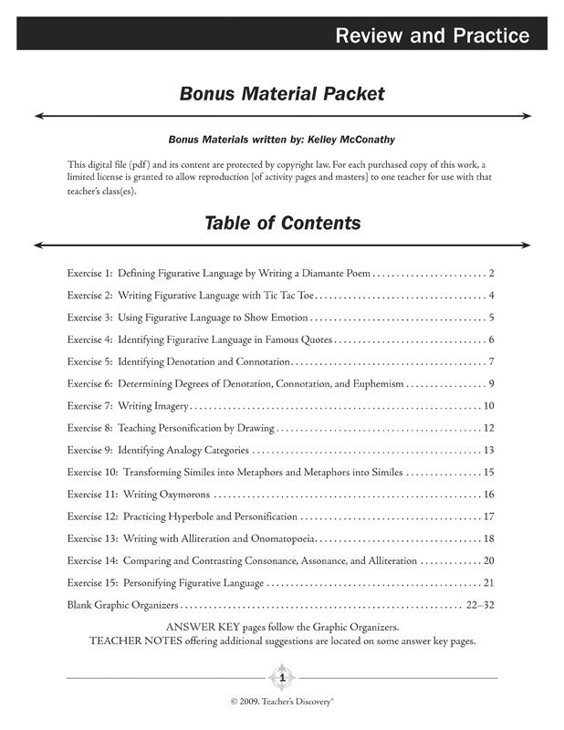 Figurative Language Terms Review and Practice Teacher's Edition Download