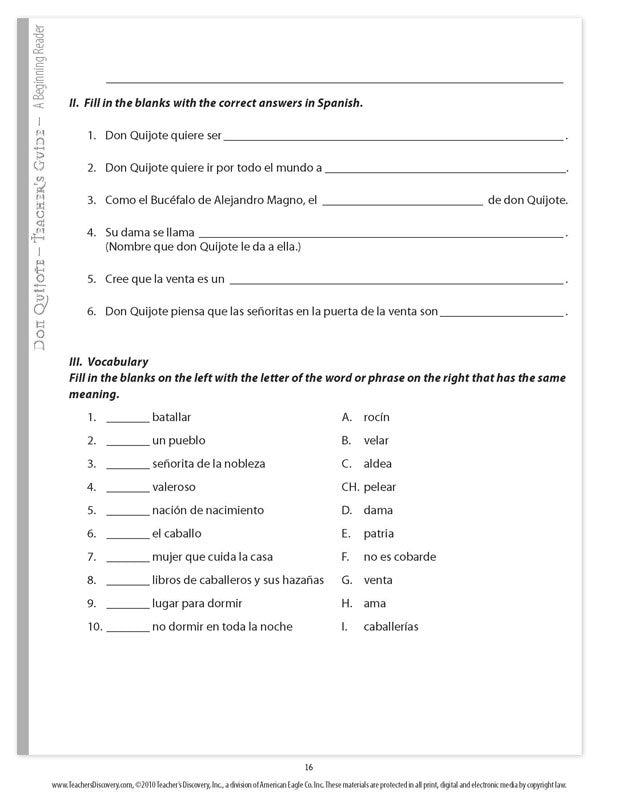 Don Quijote de la Mancha - Level 1 - Spanish Graphic Reader Teacher's Guide