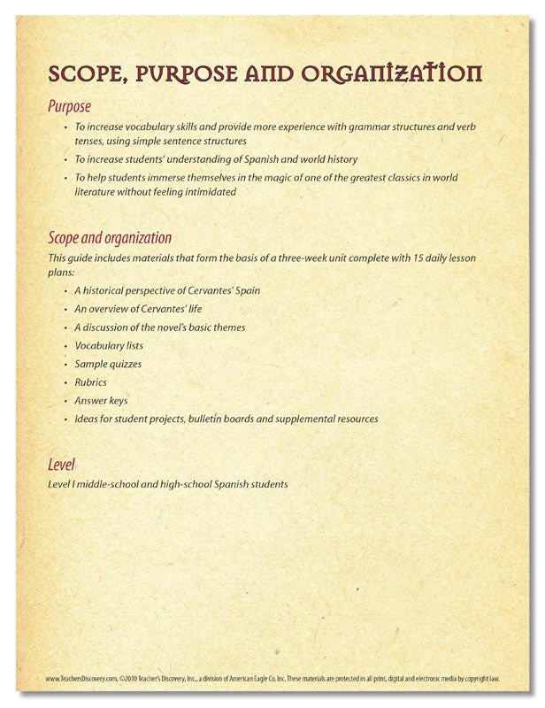 Don Quijote de la Mancha - Level 1 - Spanish Graphic Reader Teacher's Guide