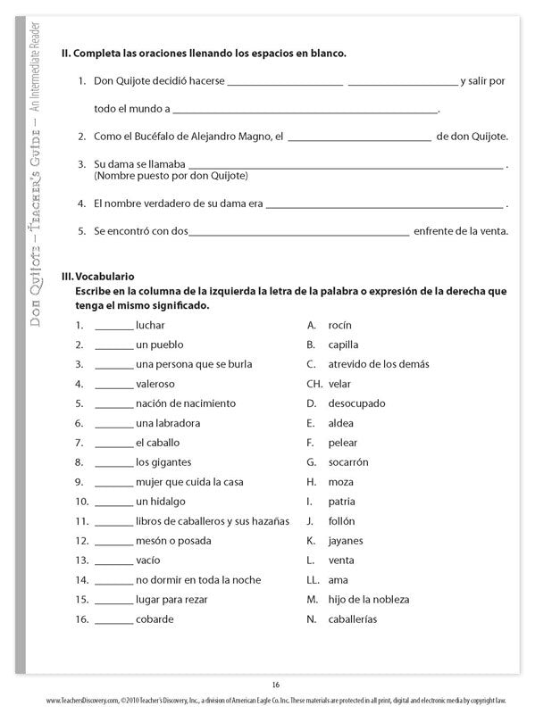 Don Quijote de la Mancha - Level 2 - Spanish Graphic Reader Teacher's Guide