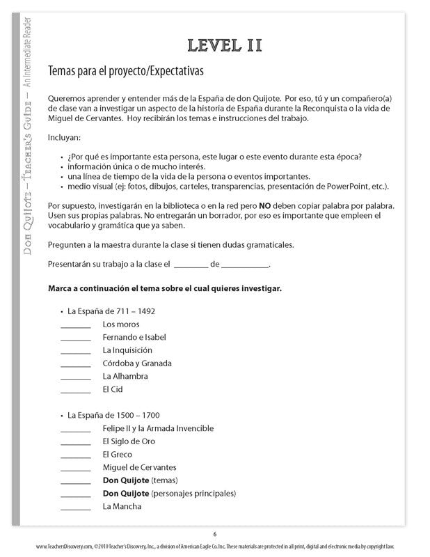 Don Quijote de la Mancha - Level 2 - Spanish Graphic Reader Teacher's Guide