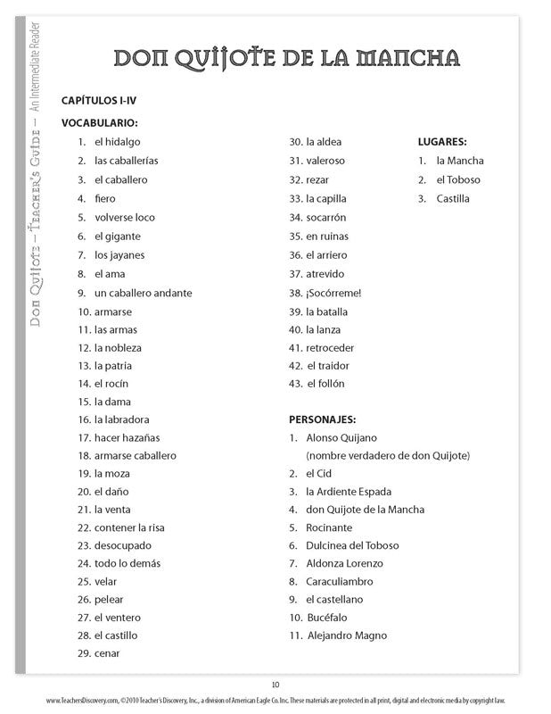 Don Quijote de la Mancha - Level 2 - Spanish Graphic Reader Teacher's Guide