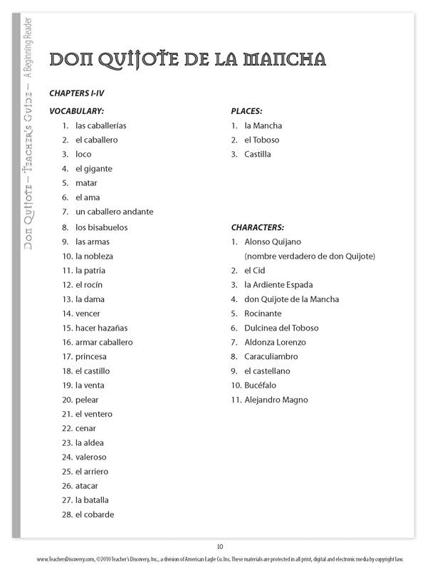 Don Quijote de la Mancha - Level 1 - Spanish Graphic Reader Teacher's Guide