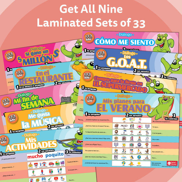 Spanish language resources for teachers, including a 1-2-3 Chat With Me: En el restaurante Spanish Chat Mat Laminated Set of 33.