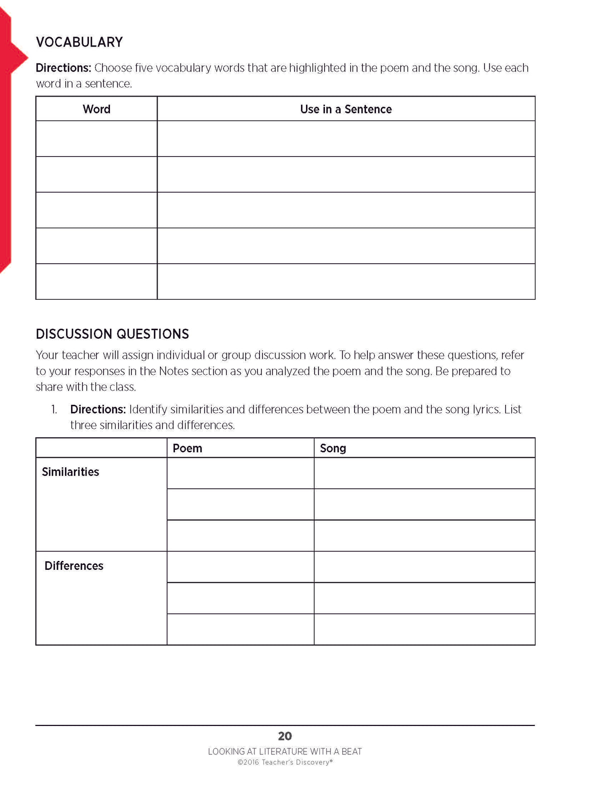 Looking at Literature with a Beat: Poem and Song Pairings Analysis and Activities Book