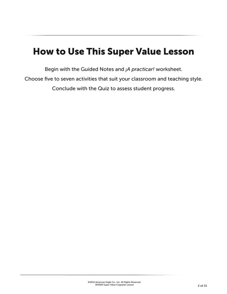 Super Value Spanish Cognates Lesson Download