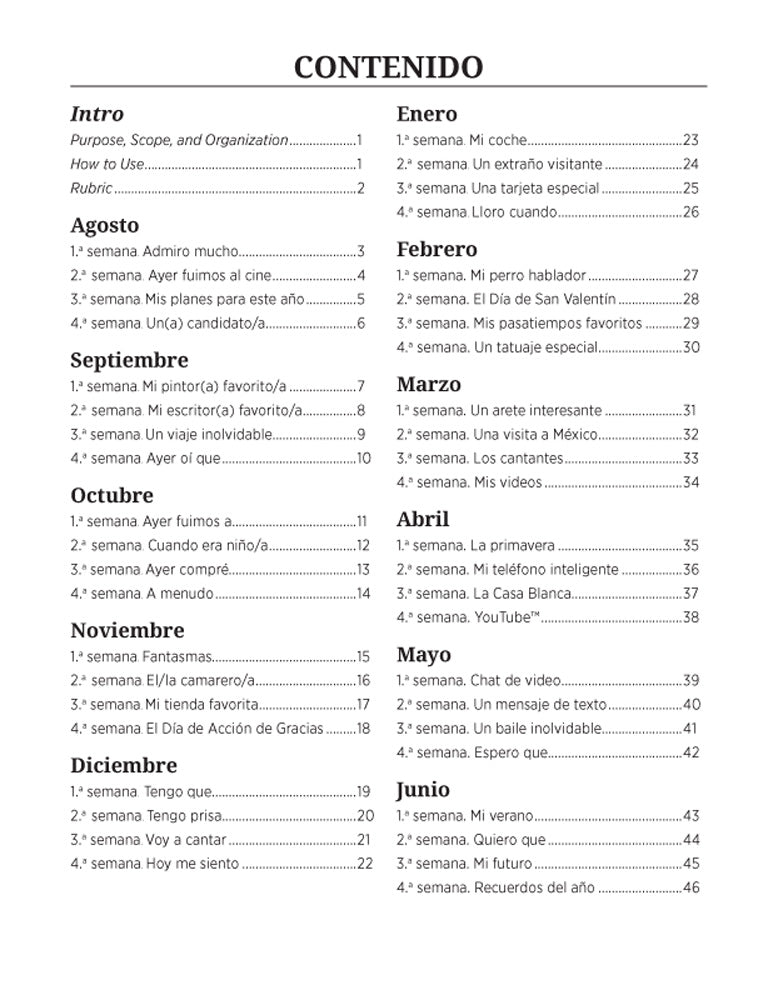 Weekly Writing Prompts for Spanish Level 2 Book