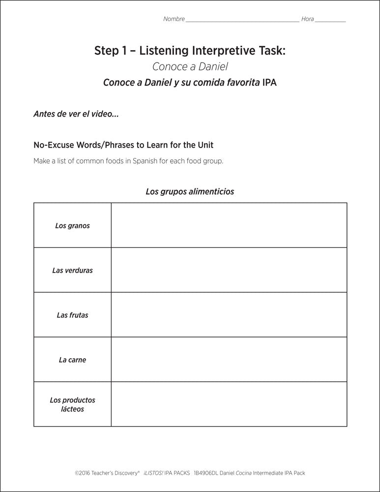 Daniel Cocina Intermediate-Low Spanish IPA Pack - DIGITAL RESOURCE DOWNLOAD