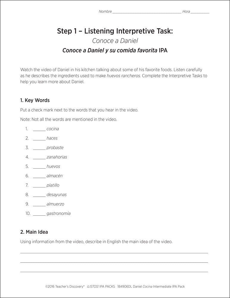 Daniel Cocina Intermediate-Low Spanish IPA Pack - DIGITAL RESOURCE DOWNLOAD