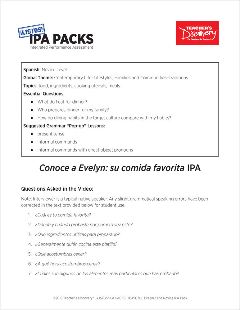 Evelyn Cena Novice-Mid Spanish IPA Pack - DIGITAL RESOURCE DOWNLOAD