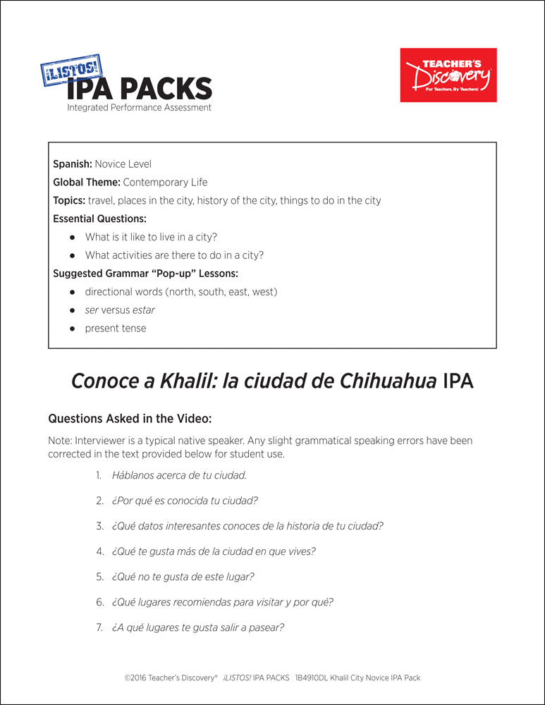 Khalil City Novice-Mid Spanish IPA Pack - DIGITAL RESOURCE DOWNLOAD