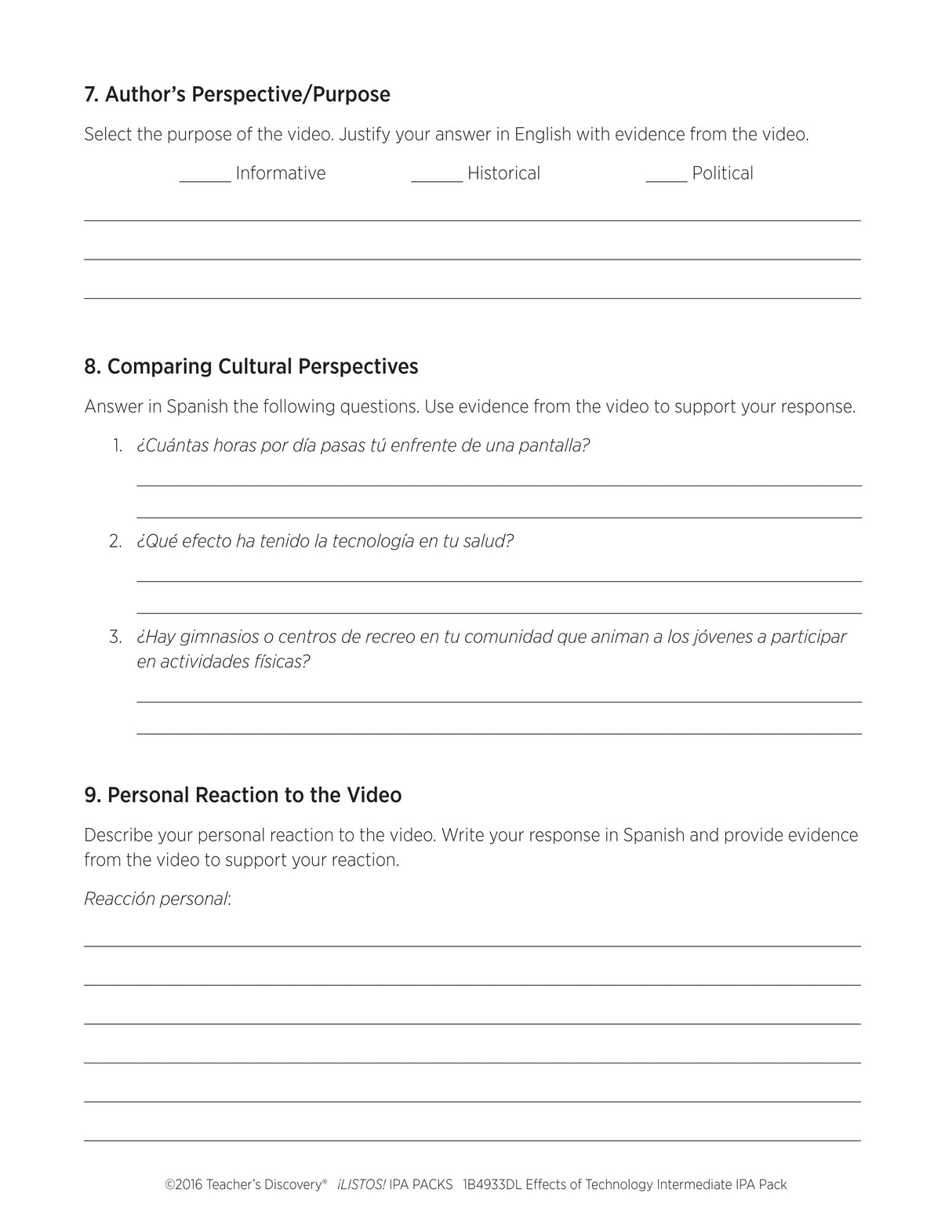 Effects of Technology Intermediate-Low Spanish IPA Pack - DIGITAL RESOURCE DOWNLOAD