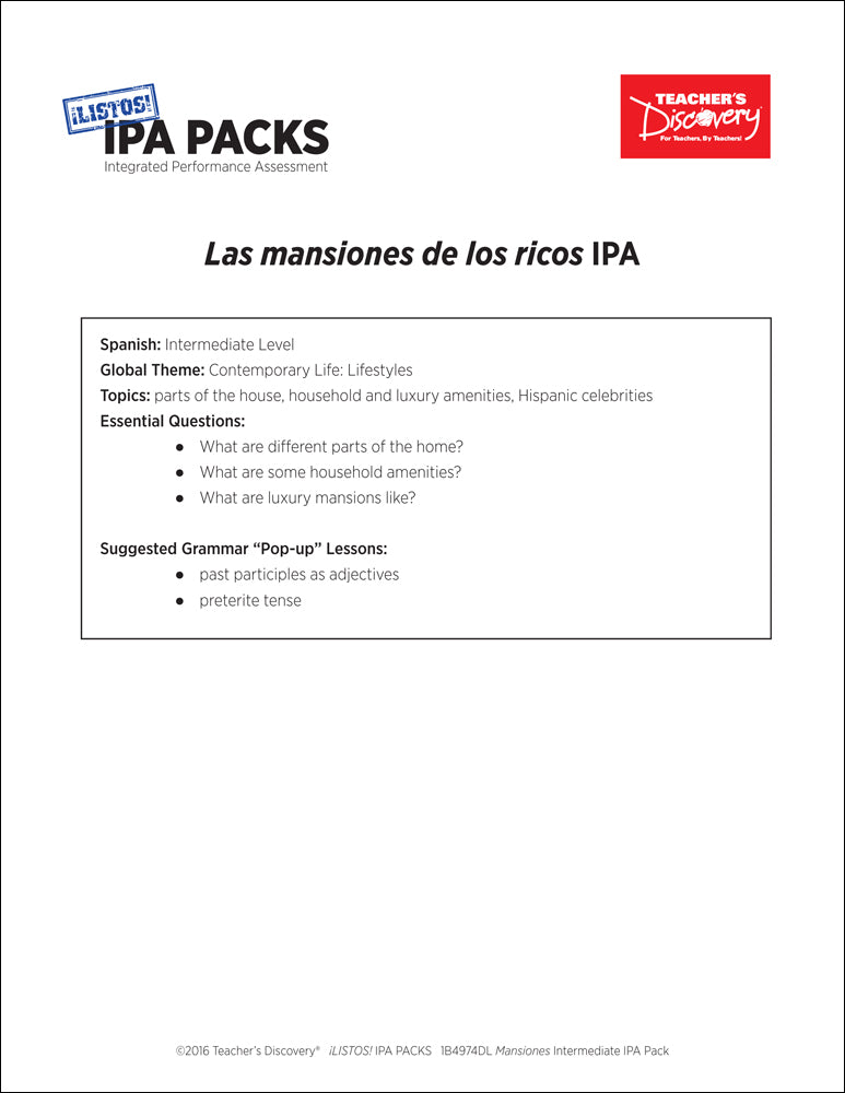 Mansions Intermediate-Low Spanish IPA Pack - DIGITAL RESOURCE DOWNLOAD