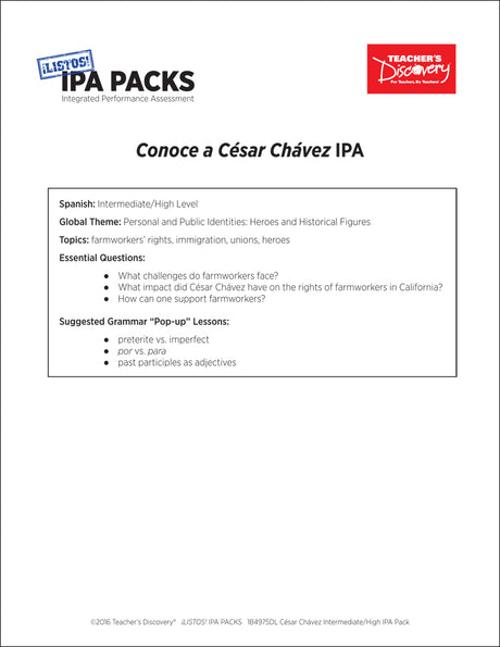 Cesar Chavez Intermediate-High Spanish IPA Pack - DIGITAL RESOURCE DOWNLOAD