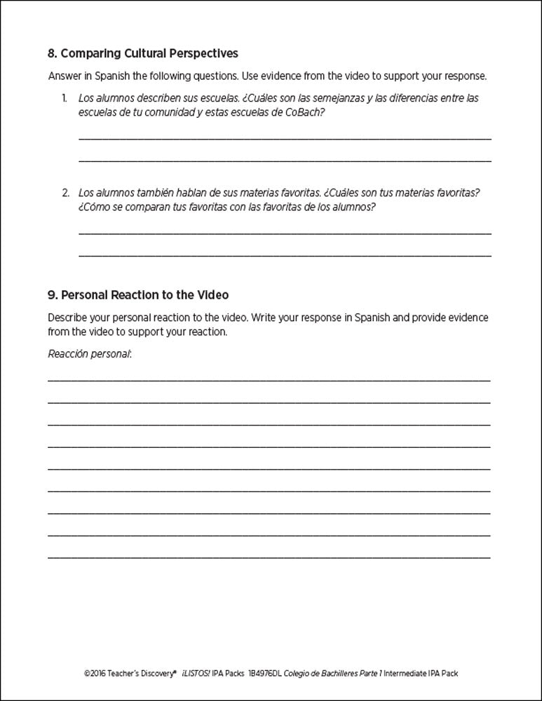 Bachelor's School Part 1 Intermediate-Low Spanish IPA Pack - DIGITAL RESOURCE DOWNLOAD