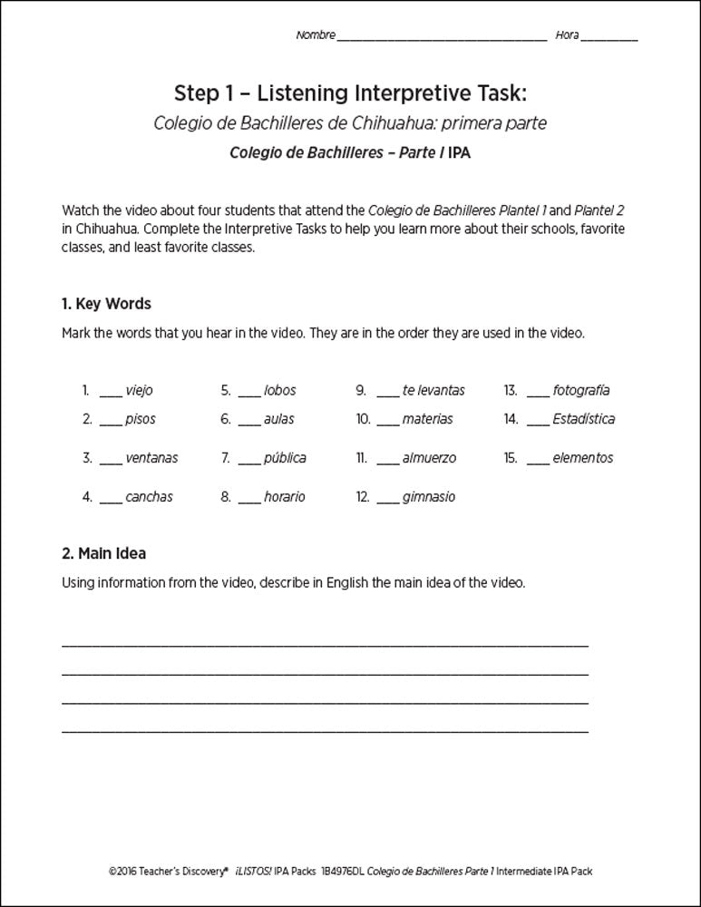 Bachelor's School Part 1 Intermediate-Low Spanish IPA Pack - DIGITAL RESOURCE DOWNLOAD