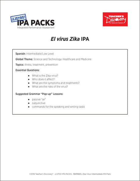 Zika Virus Intermediate-Low Spanish IPA Pack - DIGITAL RESOURCE DOWNLOAD