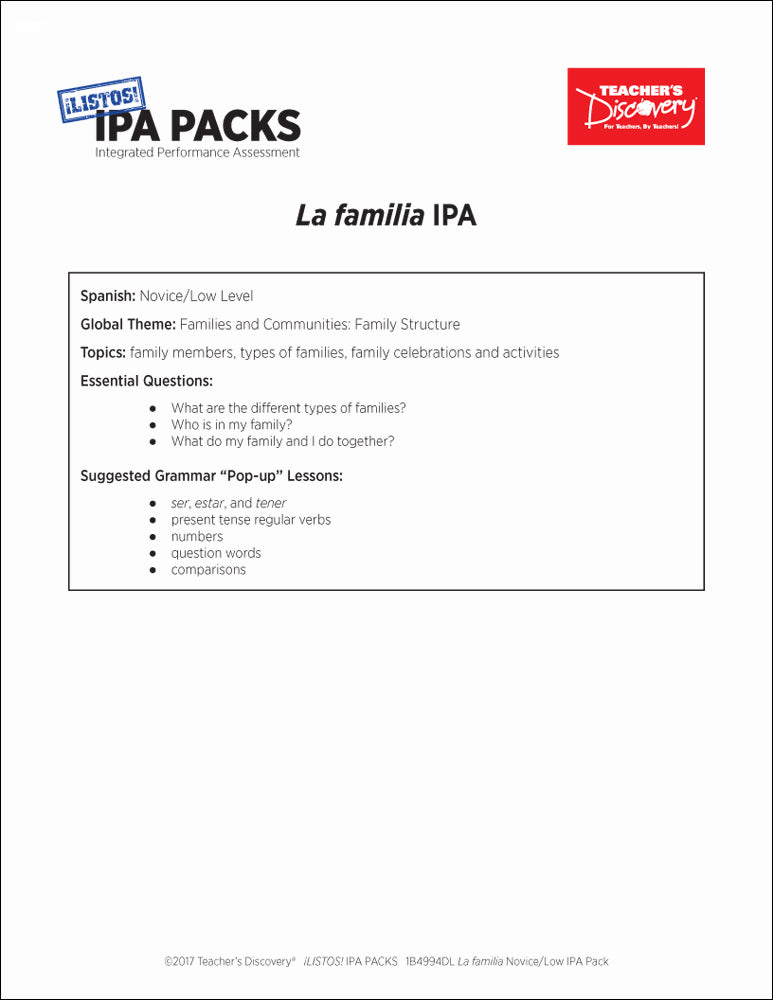 The Family Novice-Low Spanish IPA Pack - DIGITAL RESOURCE DOWNLOAD