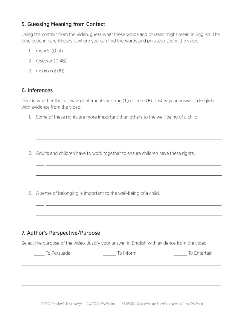 Derechos de niños Novice-Low Spanish IPA Pack - DIGITAL RESOURCE DOWNLOAD