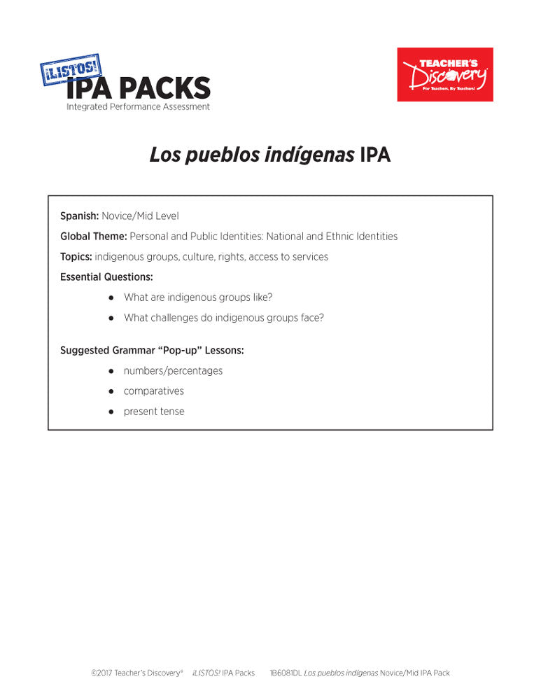 Los pueblos Indígenas Novice-Mid Spanish IPA Pack - DIGITAL RESOURCE DOWNLOAD