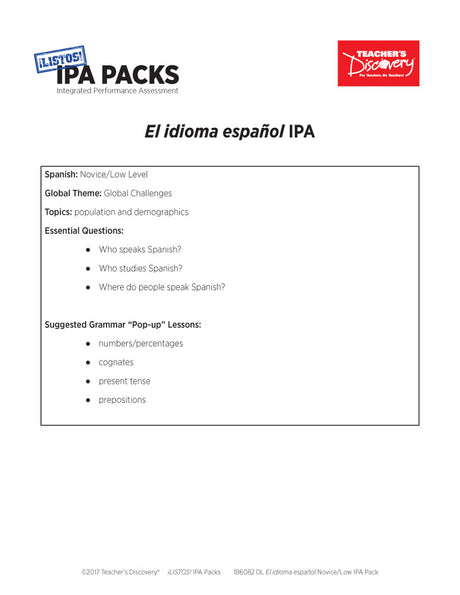 El idioma español Novice-Low Spanish IPA Pack - DIGITAL RESOURCE DOWNLOAD