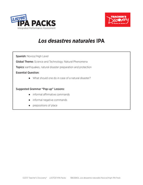 Los desastres naturales Novice-High Spanish IPA Pack - DIGITAL RESOURCE DOWNLOAD