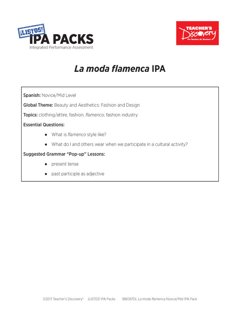 La moda flamenca Novice-Mid Spanish IPA Pack - DIGITAL RESOURCE DOWNLOAD