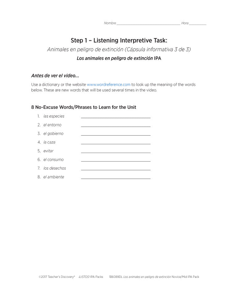 Los animales en peligro de extinción Novice-Mid Spanish IPA Pack - DIGITAL RESOURCE DOWNLOAD