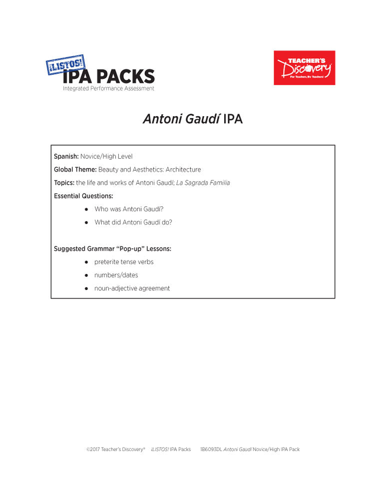 Antoni Gaudí Novice-High Spanish IPA Pack - DIGITAL RESOURCE DOWNLOAD