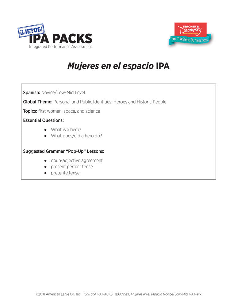 Mujeres en el espacio Novice/Low-Mid Spanish IPA Pack - DIGITAL RESOURCE DOWNLOAD